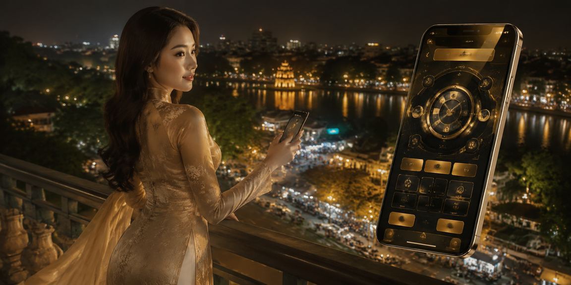 Phụ nữ Việt Nam mặc áo dài chơi casino trực tuyến trên điện thoại tại Hà Nội