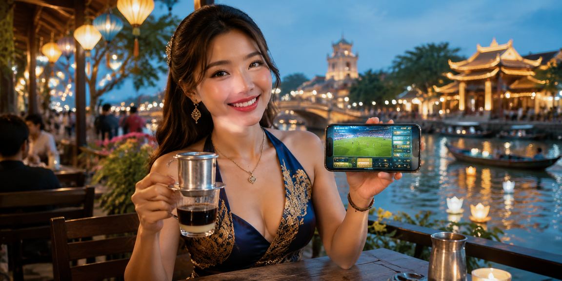 Người dùng tại Huế dùng điện thoại kiểm tra voucher casino trên 50000 bên cà phê