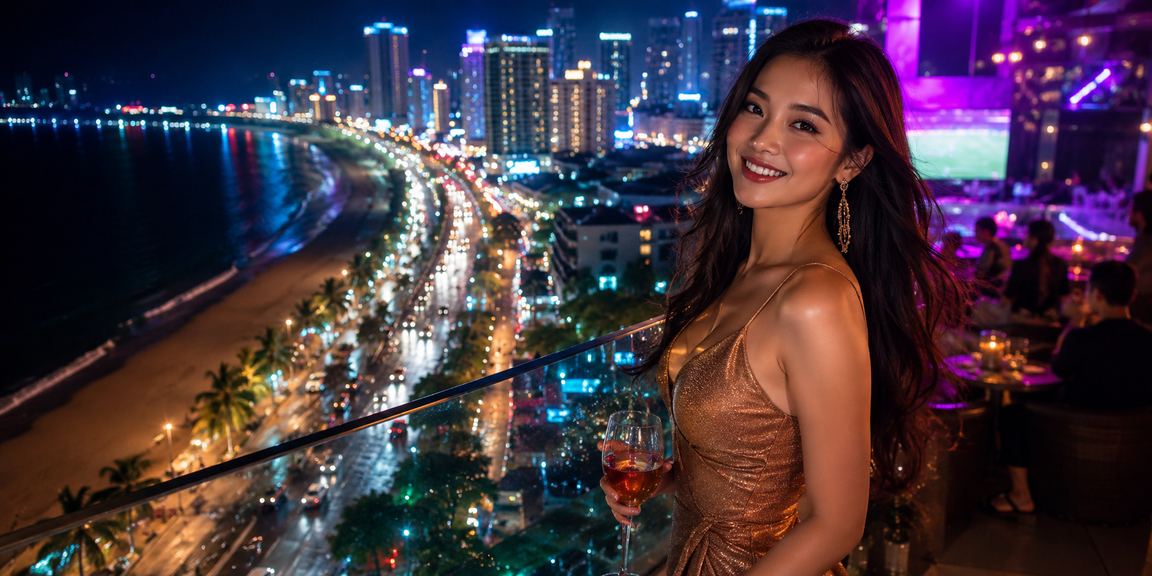 Không khí casino sôi động về đêm tại Nha Trang với ánh đèn neon – trải nghiệm 50000